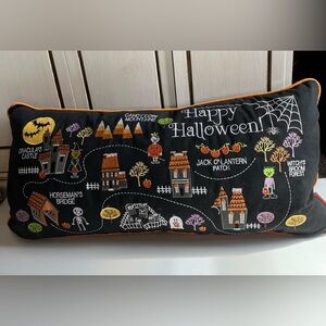 Isaac Mizrahi Large Lumbar Pillow Embroidered Halloween Village Candy Lane